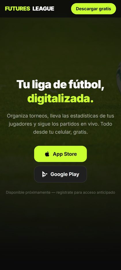 Sitio de Futures League en celular